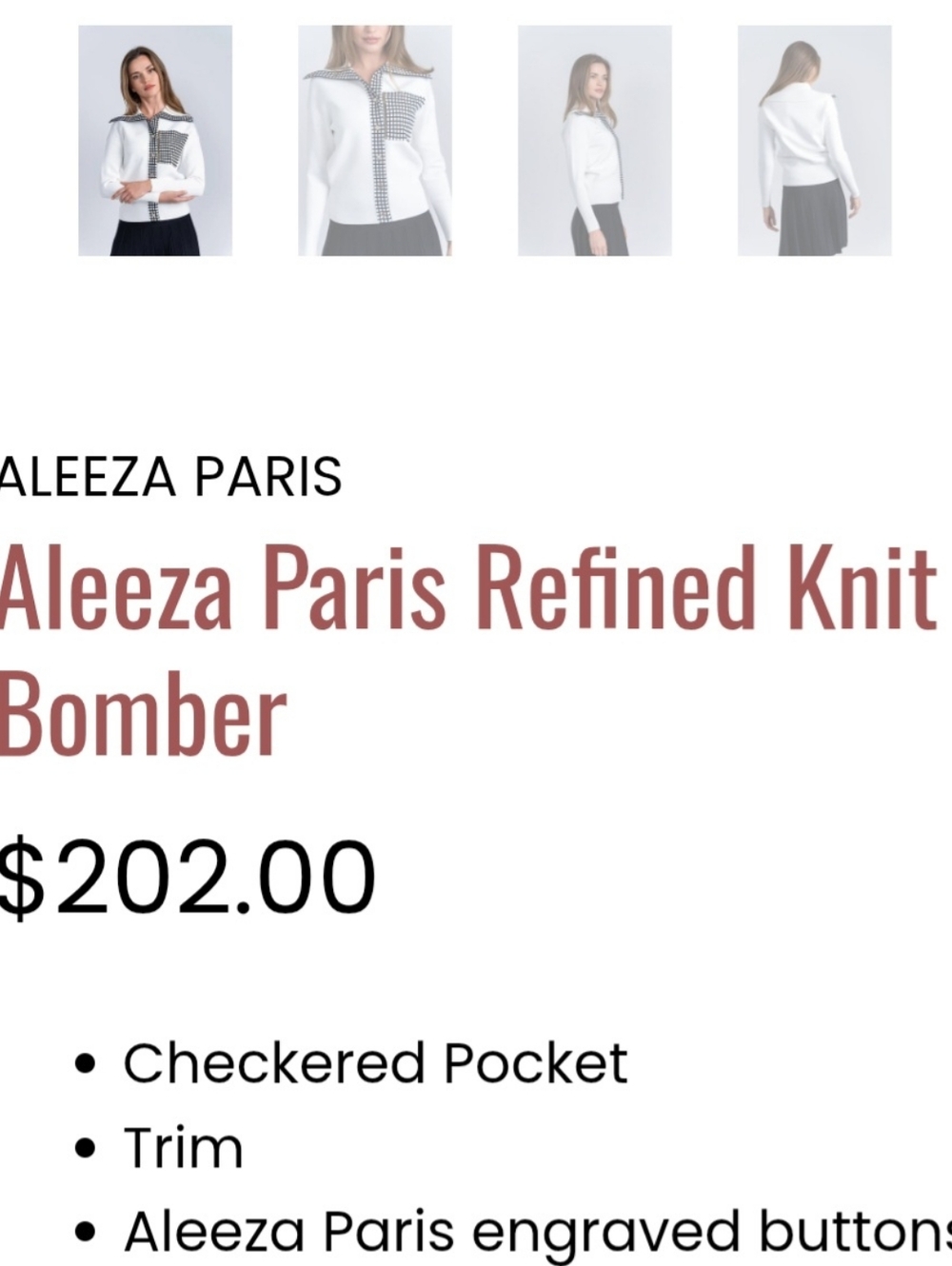 Aleeza White Knit Cardigan W/ Black Grid Trim & Pocket Detail- Classy!! - Picture 6 of 9